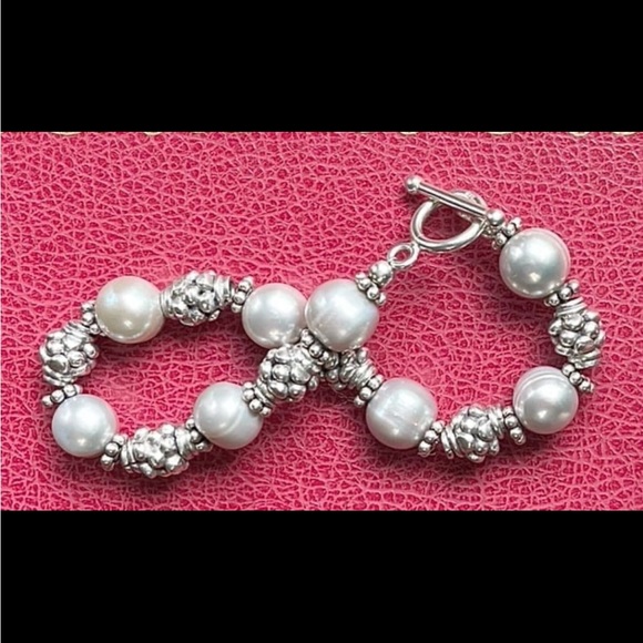 Boho Sterling Silver Freshwater Pearl Toggle Bracelet 8” length - Picture 4 of 7